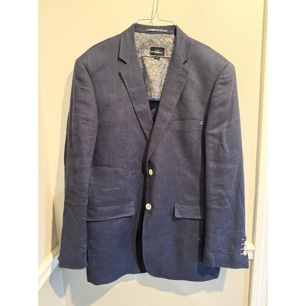 PARC 81 Blazer 100% Linen Blue Preppy Coastal Spring‎ Summer BLAZER Size XL/44